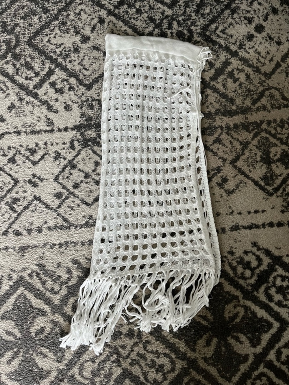 White Crochet Fringe Beach Cover-Up Scarf Size S